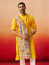 Vastramay Men Yellow Cotton High Neck Digital Print Kurta